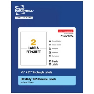 Avery UltraDuty GHS Labels, Waterproof, 5.5 X 8.5 Inch Rectangle Printable Labels, for Use with Laser Printers - 1 of 4
