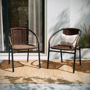MOEPISY Set of 2 Rattan Outdoor Stacking Dining Chairs Brown - 1 of 4