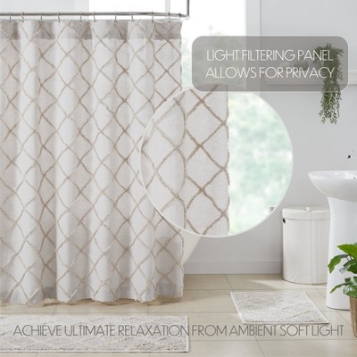 Frayed Lattice Oatmeal and White Cotton Shower Curtain 72x72