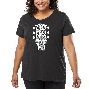LA Pop Art Women's Word Art T-shirt - Guitar Head Music Genres - 1 of 4