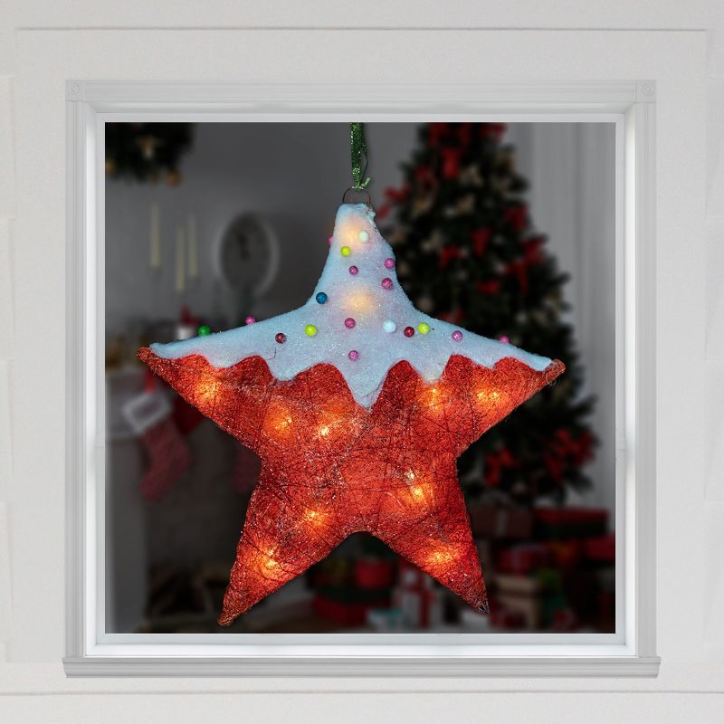 Northlight 18" Lighted Red and White Candy Covered Sisal Star Christmas Window Decoration, 2 of 8
