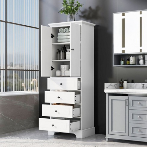 Freestanding Storage Cabinet With 2 Doors And 4 Drawers For Bathroom ...