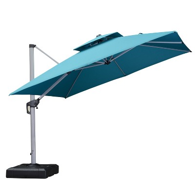 PURPLE LEAF Square Patio Umbrella Cantilever Umbrella with Base for Pool Lawn Garden 360° Rotation