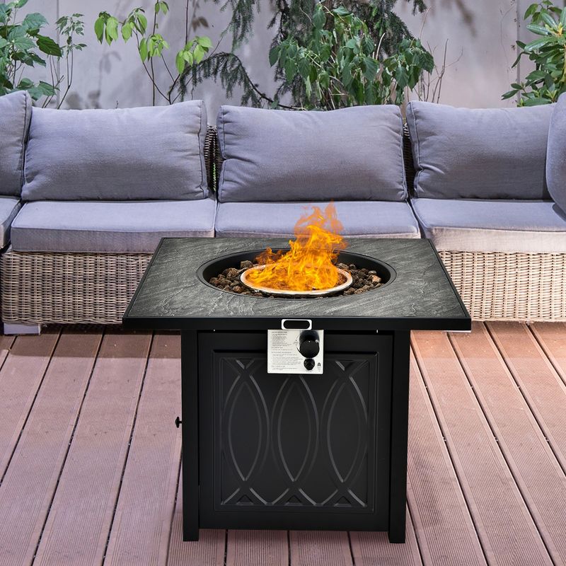 Costway 32'' Propane Fire Pit Table Square Tabletop w/Lava Rocks Cover 50,000 BTU, 3 of 11