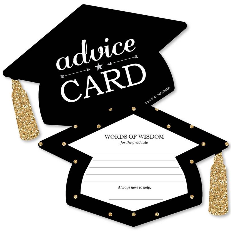 Big Dot of Happiness Gold - Tassel Worth the Hassle - Grad Cap Wish Card Graduation Party Activities - Shaped Advice Cards Games - Set of 20, 1 of 6