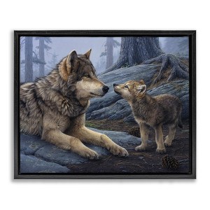Stupell Industries Wolf & Cub Woodland Forest Floating Frame Canvas Art, Black, 21" x 17" - 1 of 4