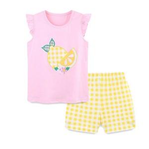 MyKids-USA Summer Baby Kids Cute Lemon Pattern Vest and Plaid Shorts Clothing Set for Girls - 1 of 4