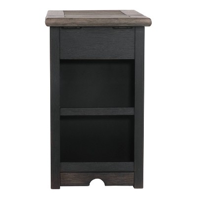 Black and Brown Rectangular Wood Chairside Table with Storage