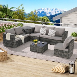 6-Piece Premium Patio Sectional: Wicker Sofa + Corner Table & Glass Top – Commercial Durability - 1 of 4