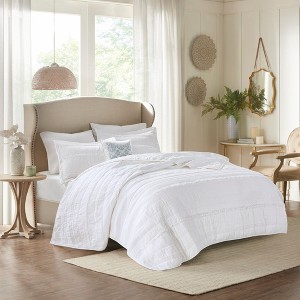 Sapphtopaz 4 Piece Bedding Comforter Set Reversible Ruffle Quilted Quilt Set with Embroidery Decoration Throw Pillow - 1 of 4