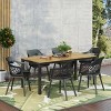 GDFStudio Miramar Outdoor 7 Piece Polypropylene Resin and Acacia Wood Dining Set with 70" Table, Black and Teak - 2 of 4