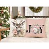 Pink Christmas Pillow Covers 18x18 Set of 4 Farmhouse Xmas Decorations Snowman Deer Joy Floral - 3 of 4