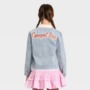 Girls' Toy Story Cowgirl Jessie Denim Jacket with Corduroy Collar - Off-White/Blue - 1 of 4