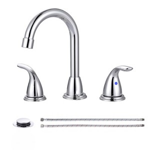 WOWOW 8 in. Widespread Double Handle Bathroom Faucet with Drain Kit Included in Brushed Nickel - 1 of 4