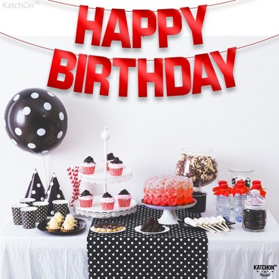 KatchOn, Shiny Red Happy Birthday Banner - Pre-Strung, 10 Feet | Red Party Garland Decorations