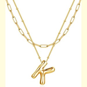 Letter Necklace With Balloon Pendant, 14K Gold Plated Double Chain Jewelry, Personalized Initial Necklace Gift for Women - 1 of 4