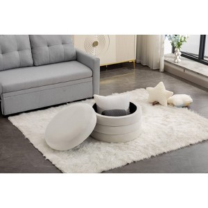 CAVINAS Round Boucle Fabric Storage Ottoman Bench with Wooden Shelving,Upholstered Storage Ottoman,Storage Bench for Living Room,Bedroom - 1 of 4