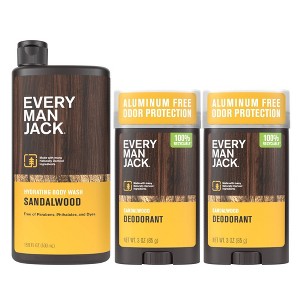 Every Man Jack Sandalwood Men's 16.9 fl oz Body Wash + 2 Pack/3oz Each Deodorants - 1 of 4