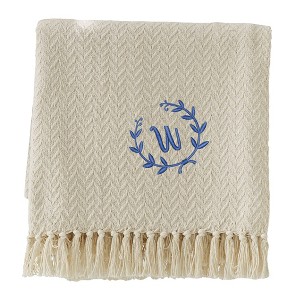 Personalization Mall Floral Wreath Embroidered Afghan Throw Blanket - 1 of 1