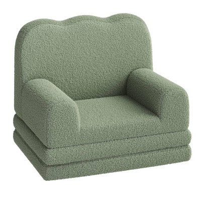 Coucheta Kids Couch, 2-In-1 Comfy Toddler Couch Fold Out, Convertible Sofa to Lounger Foam Kids Chair with Teddy Fleece, Gift for Girls and Boys