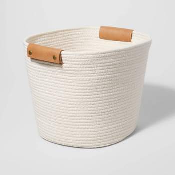 13 Decorative Coiled Rope Square Base Tapered Basket Small White