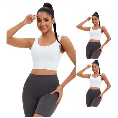 INSPIRE CHIC 3 Pcs Women's Full Coverage Deep V-Back Workout Fixed Cup Comfort Sports Bras