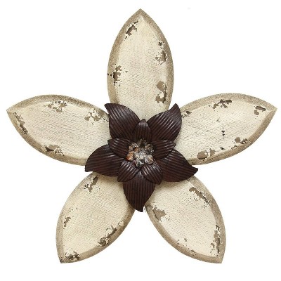 14.75" x 13.98" Antique Flower Wall Decor Espresso/White - Stratton Home Décor