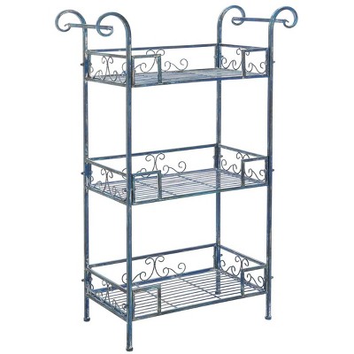 Antique Blue Victorian Inspired 3-Tier Iron Shelf