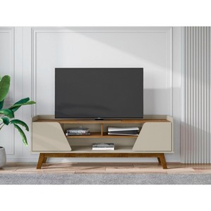 Sapphtopaz Modern TV Stand Media TV Console for TVs Up to 55" with Storage Cabinets & 2 Open Shelves TV Stand with Wood Leg for Living Room - 1 of 4