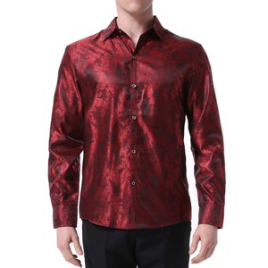 Cloudstyle Mens Floral Rose Print Long Sleeve Dress Shirt for Prom Wedding - 1 of 4