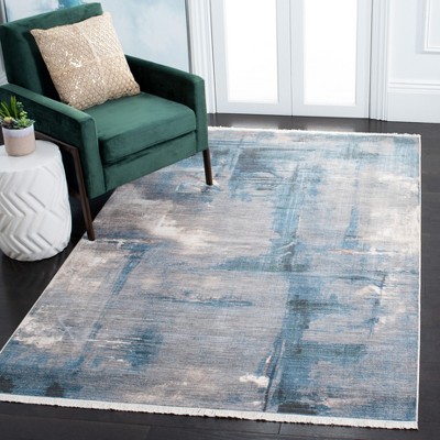 Vintage Blue and Gray Hand-Knotted Synthetic Rug, 4' x 6'