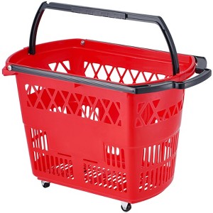 VEVOR Shopping Baskets, 6PCS, 39L Shopping Carts with Handles, Plastic Rolling Shopping Basket with Wheels, Large Portable Shopping Basket Set, Red - 1 of 4