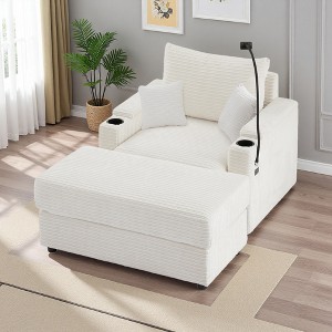 41.7" Pinwale Corduroy Modern Single Sofa Chair with Movable Ottoman and USB Ports - 1 of 4