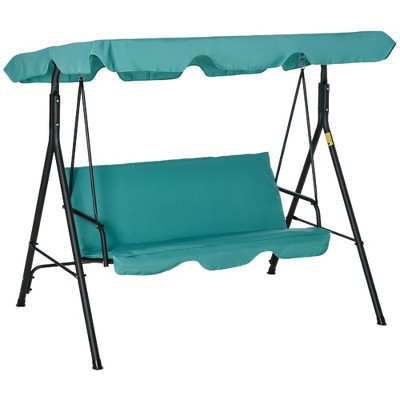 Outsunny 3-Person Porch Swing with Stand, Outdoor Swing for Patio Porch with Adjustable Tilt Canopy & Comfortable Swing Bench-Style Seat, Steel Frame