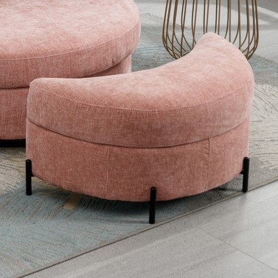 Hrinhom 32.7" W Half Moon Storage Ottoman,Modern Chenille Footstool with Metal Legs