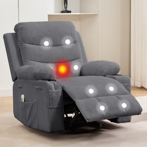 Recliner Chair Nursery, Oversized Manual Reclining Rocking Chair, Corduroy 360 Swivel Glider with Cup Holder - 1 of 4