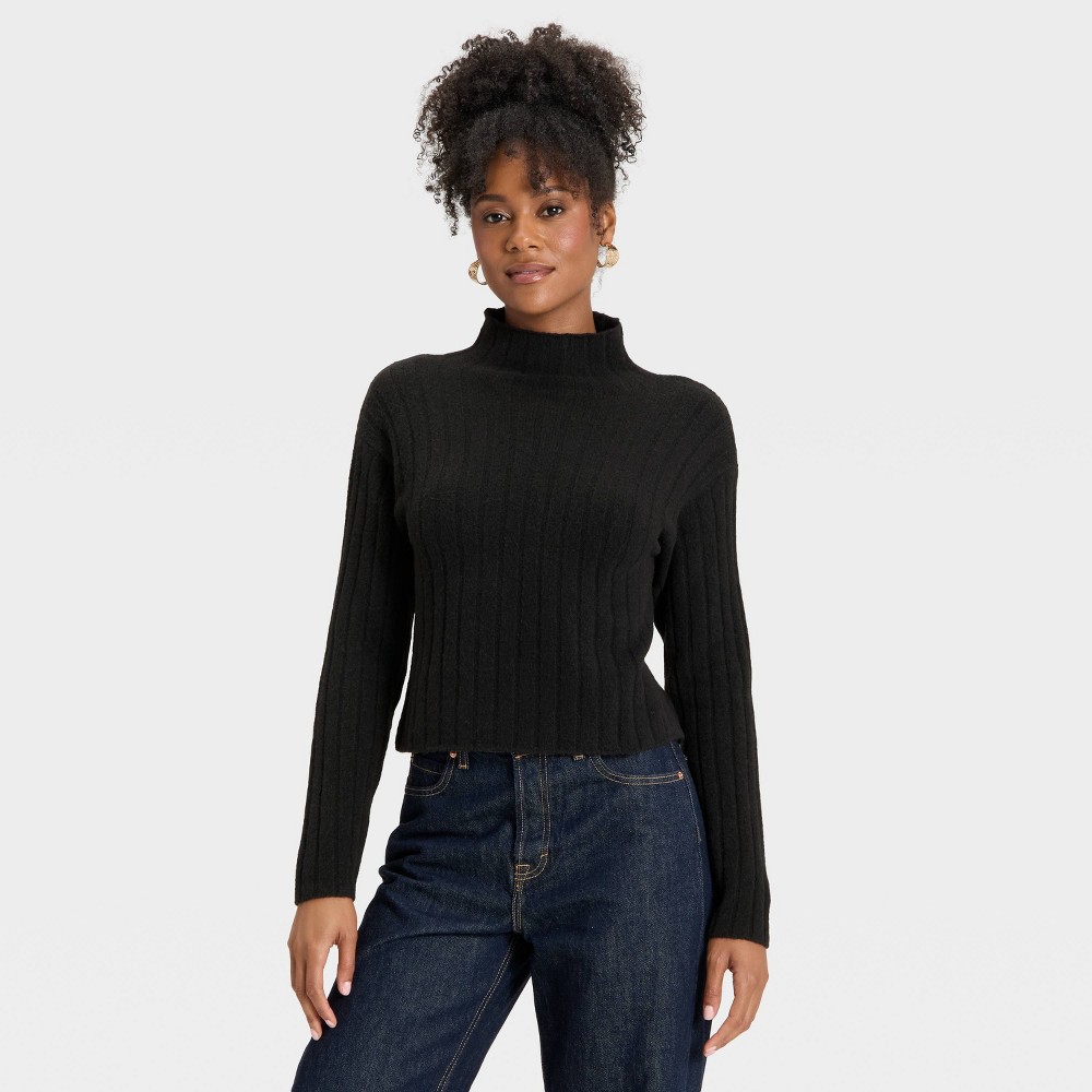 Women's Ribbed Mock Turtleneck Pullover Sweater - Universal Thread™ Black S