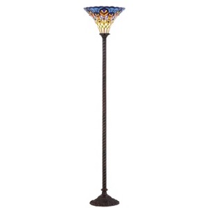 70" Peacock Tiffany Torchiere Floor Lamp: Art Nouveau, LED, Bronze - JONATHAN Y - 1 of 4