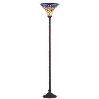 70" Peacock Tiffany Torchiere Floor Lamp (Includes LED Light Bulb) Bronze - JONATHAN Y