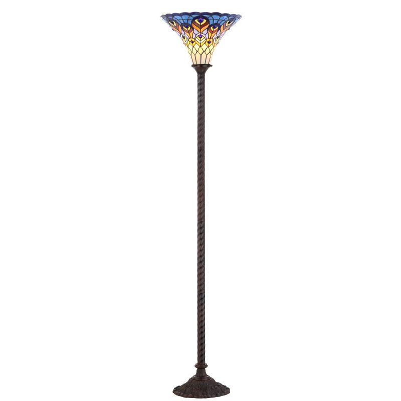 70&#34; Peacock Tiffany Torchiere Floor Lamp (Includes LED Light Bulb) Bronze - JONATHAN Y, 1 of 6
