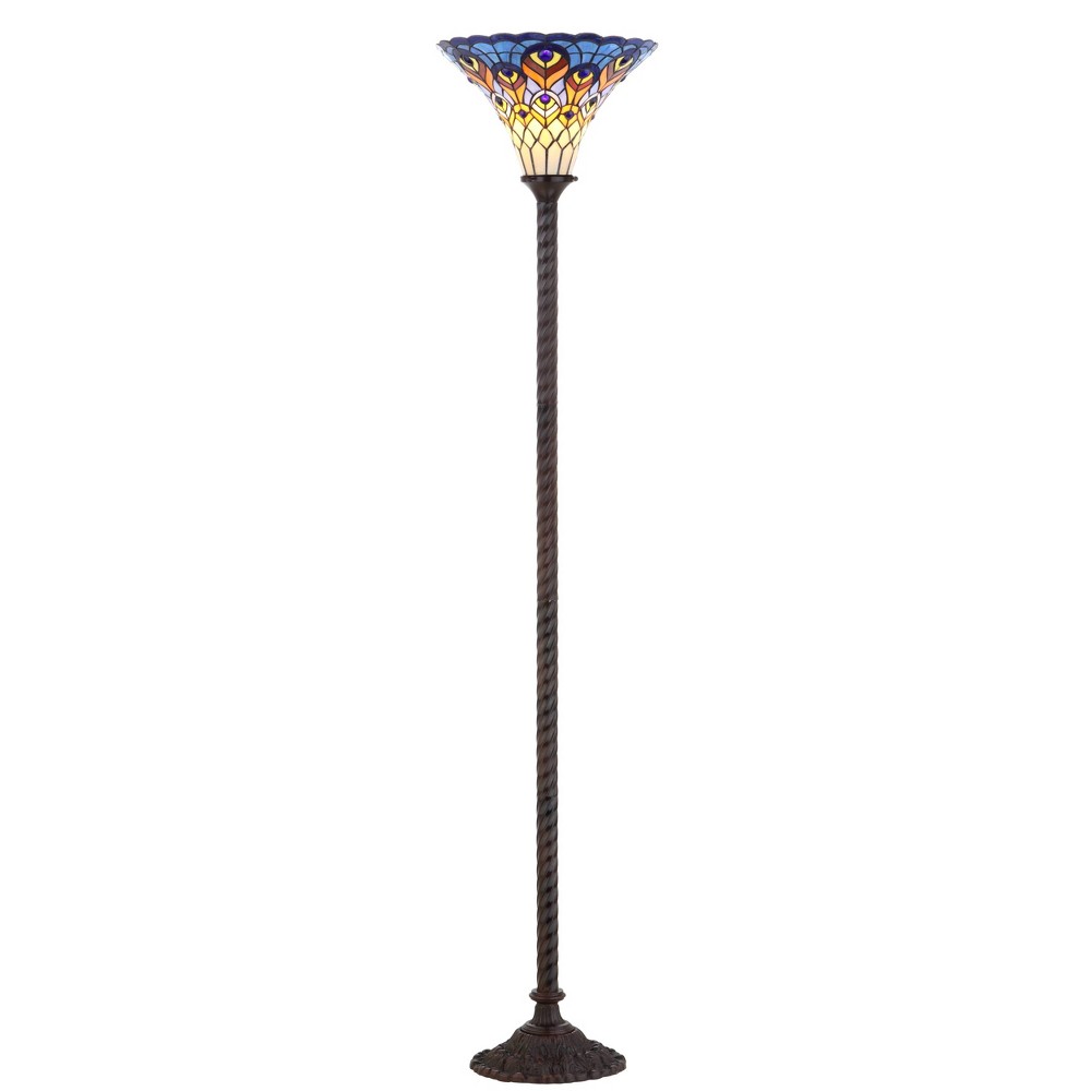 Photos - Floodlight / Street Light 70" Peacock Tiffany Torchiere Floor Lamp: Art Nouveau, LED, Bronze - JONAT