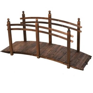 7.5' Fir Wood Garden Bridge Arc Walkway with Side Railings, Perfect for Backyards, Gardens, & Streams, Carbonized - 1 of 4