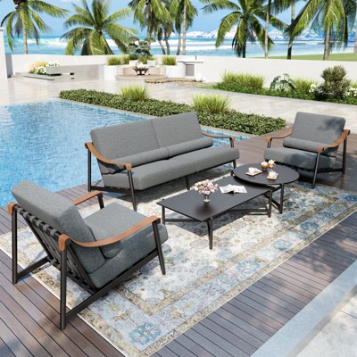Captiva Designs Outdoor Patio Oversized Modern Luxury Conversation Sofa Set with Extra Thick Cushion and Coffee Table