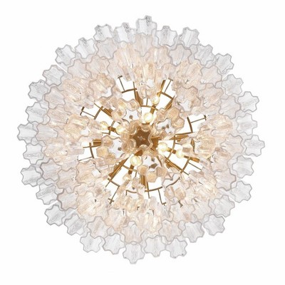 Aged Brass and Clear Glass 16-Light Chandelier