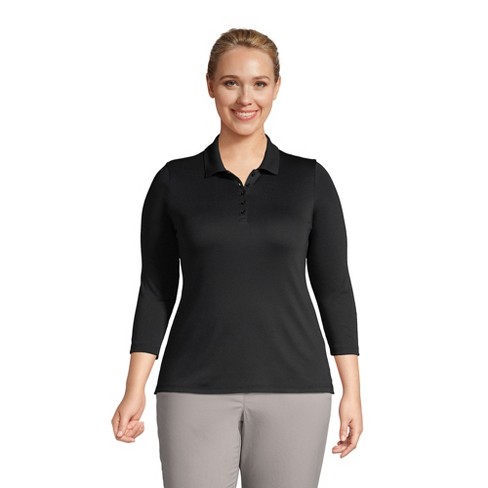 Lands End Women s Plus Size Supima Cotton 3 4 Sleeve Polo Shirt 3X Black