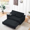 Multi-Functional Black Corduroy Convertible Sofa with Pull-Out Bed, Movable Tabletop & USB Charging Ports – Perfect for Living Rooms and Bedrooms - 3 of 4