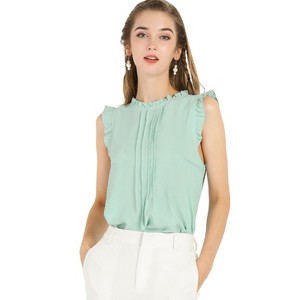 INSPIRE CHIC Women's Ruffled Curved Hem Business Office Vintage Sleeveless Blouse - 1 of 4