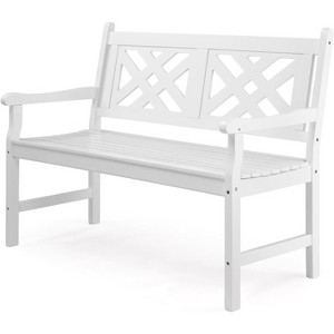VINGLI 50" Outdoor Wood Bench, All Weather Resistant White Wooden Porch, 800lb Capacity Garden Bench for Yard Patio Park Outside - 1 of 4