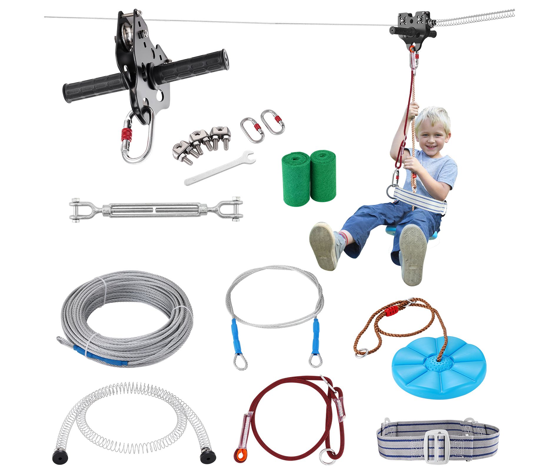 VEVOR Zipline Kit for Kids and Adult, 160 ft Zip Line Kits Up to 500 lb, Backyard Outdoor Quick Setup Zipline, Playground Entertainment with Zipline
