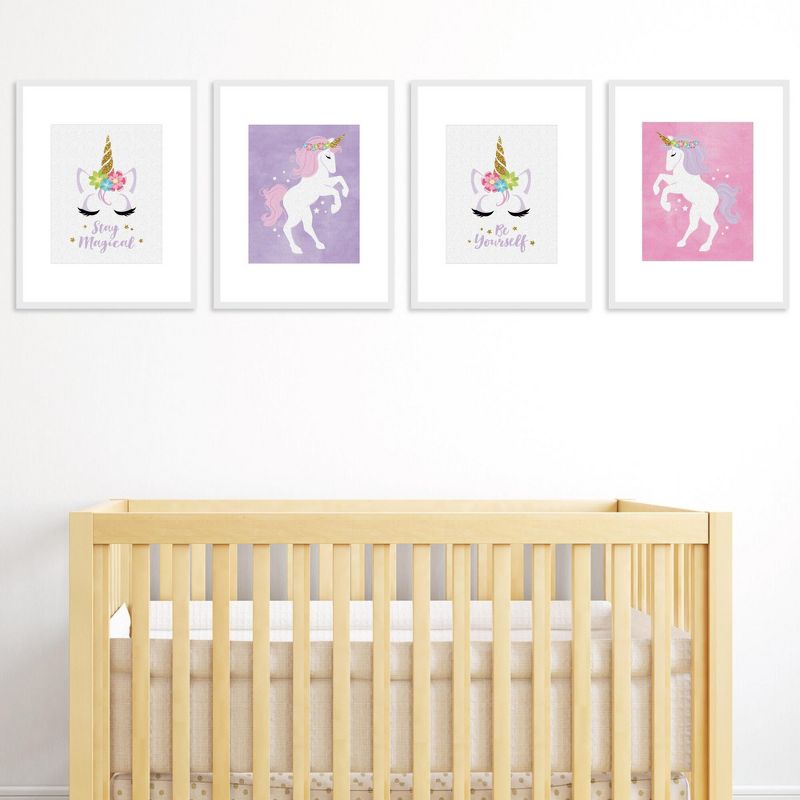 Big Dot of Happiness Rainbow Unicorn - Unframed Magical Unicorn Nursery and Kids Room Linen Paper Wall Art - Set of 4 - Artisms - 8 x 10 inches, 2 of 8